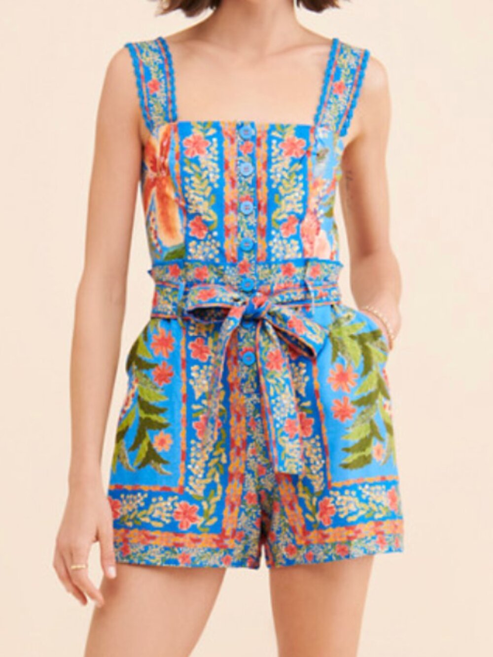 FARM RIO Stitched Garden Blue Romper - Picture 3 of 6